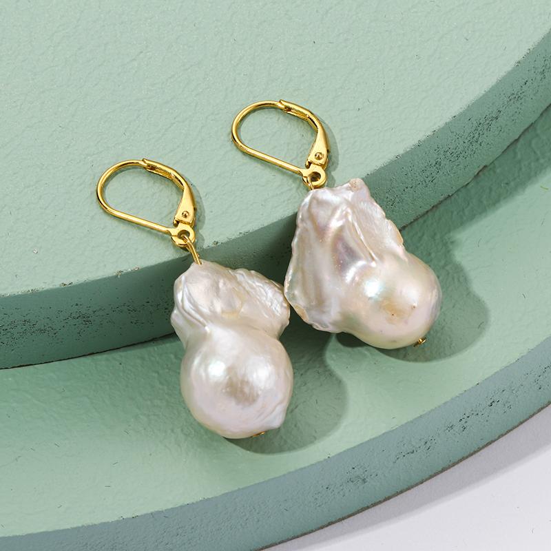 

RUIYI Real 925 Sterling Silver Big Natural Baroque Pearl Earrings Female Exquisite Flawless Fish Tail Shape Pearl Chic Earrings