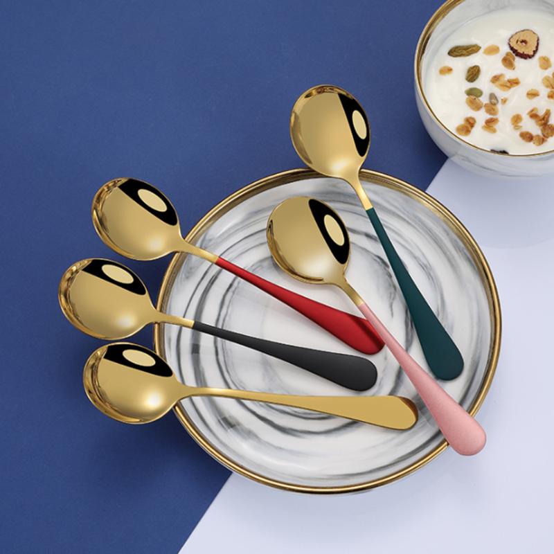 

304 stainless steel round dessert ice cream coffe spoon soup spoon salad fork kitchen tableware scoop