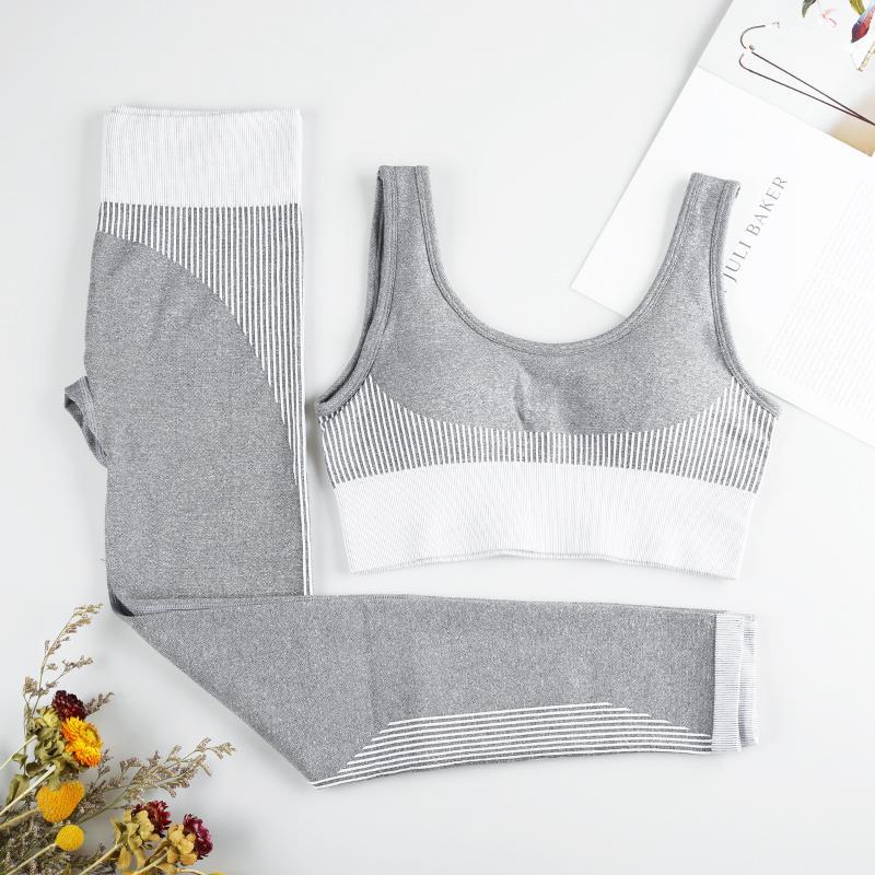

ATHVOTAR 2Pcs Seamless Yoga Set Fitness Set Breathable Sports Wear for Women Gym Clothing Athletic Running Push Up Yoga, White bra