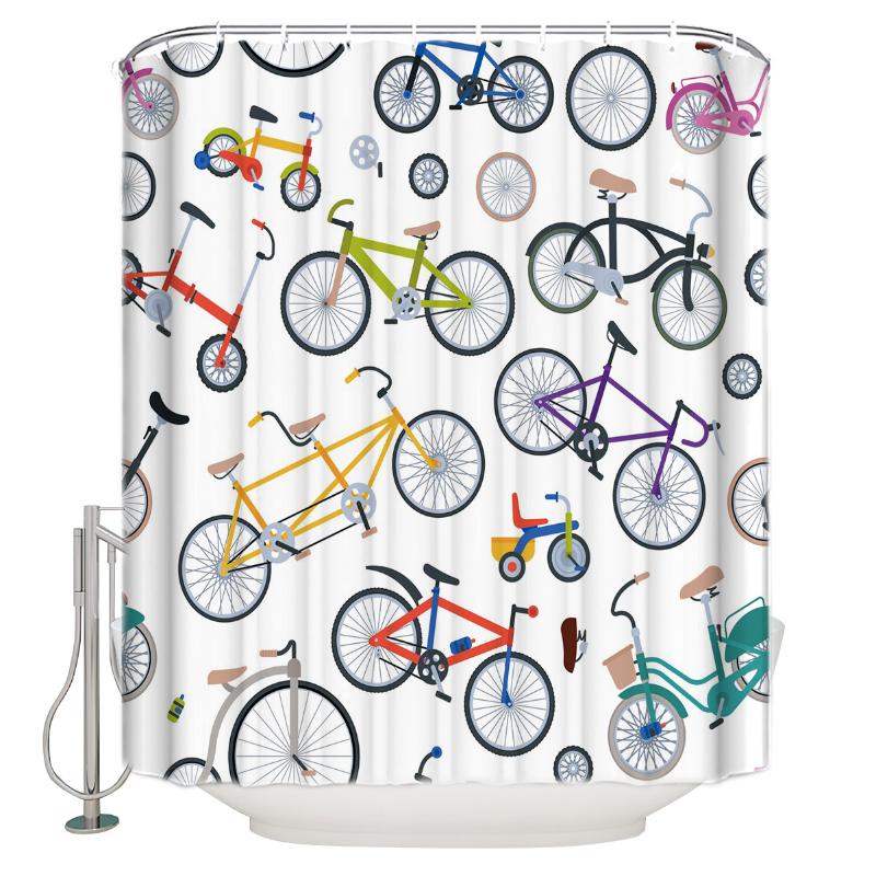 

Shower Curtain Waterproof Polyester Fabric Shower Curtain Bicycle Vehicle Tire Round Figure Cartoon