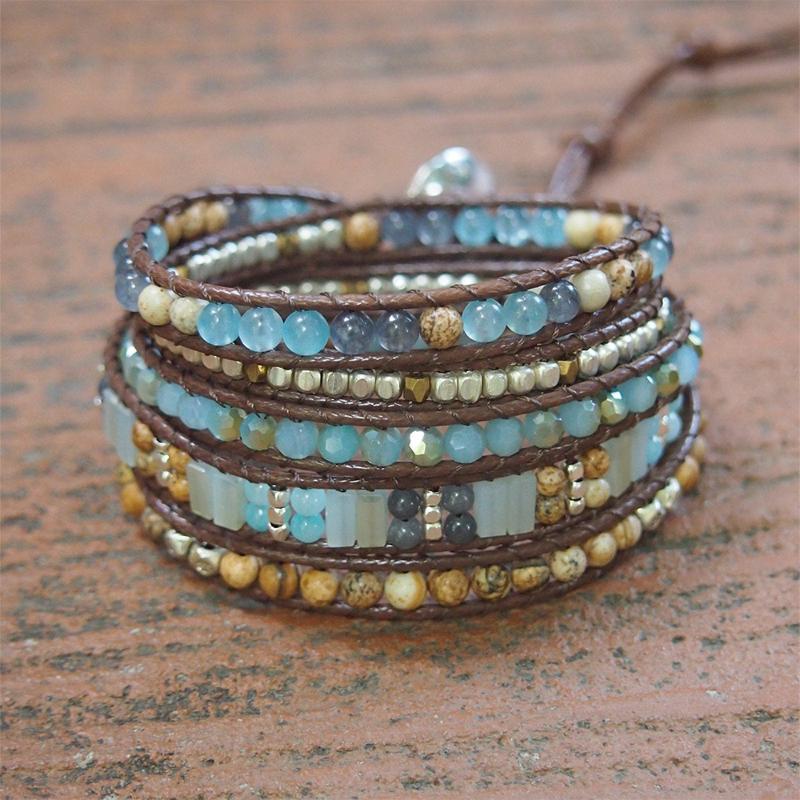 

Handmade Natural Stones 5 Layers Wrap Bracelets for Women Mixed Crystal Bohemain Handwoven Wrist Bracelet Female Fashion Jewelry