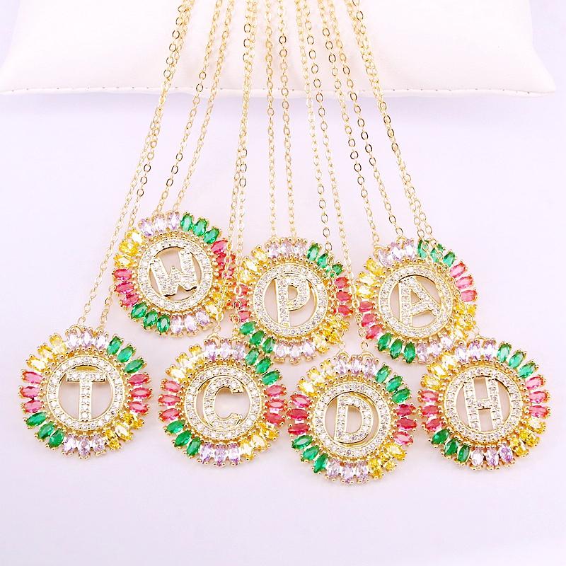 

6PCS, New Fashion CZ Micro Pave Letter Intitial Colorful Zirconia Crystal Gold Filled Pendant Rainbow Elegant Necklaces, Silver