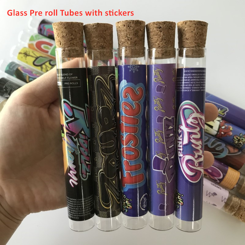 

PreRoll Packaging Glass Pre roll tubes with 16 Types stickers White Runtz Frotiez Zourz Zlatto OTAI Miami ZOURZ 18*120mm