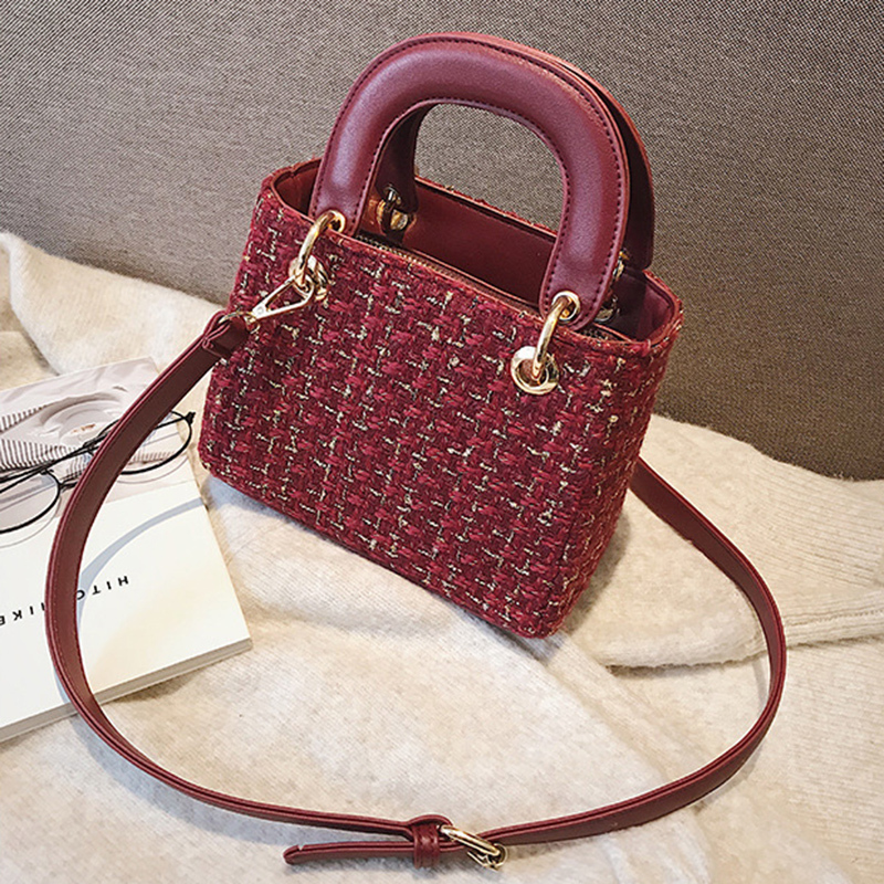 

FEMALEE European Style Women Tweed Shoulder Bag Female Autumn Designer Sac Luxury Woolen Vintage Lady Tote Party Wedding Handbag Q1208, White