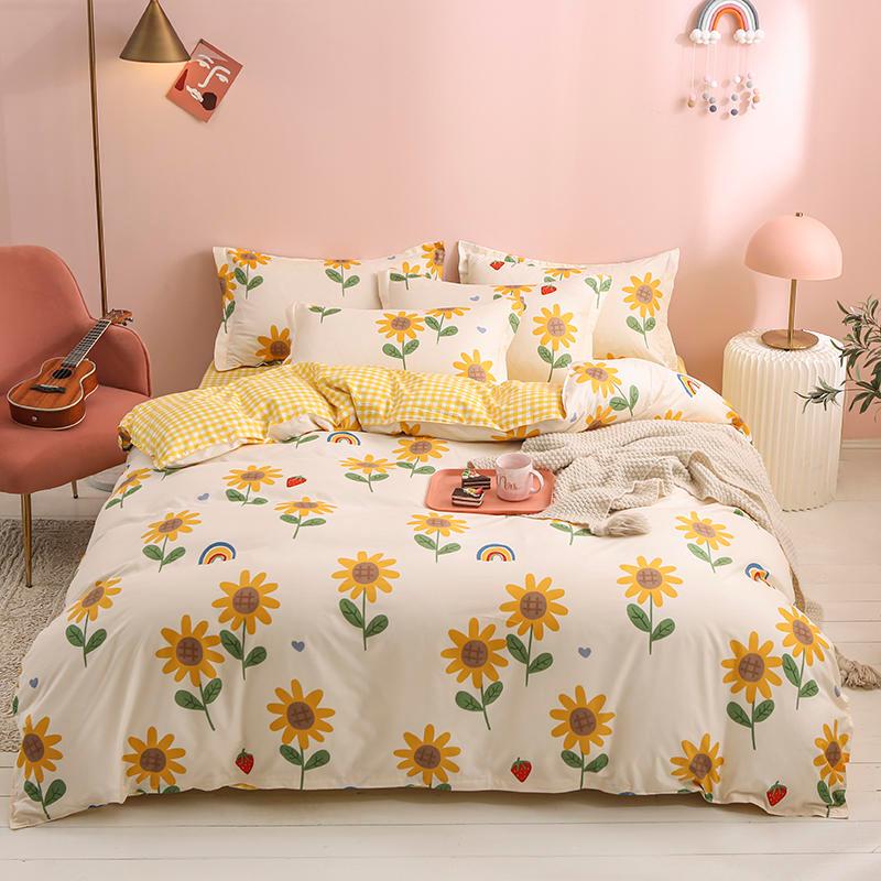 

4pcs Plaid Bedding Set Bed Linen Euro Duvet Cover 220x240 Printed Flat Sheet Bedspread Nordic Bed Cover Set King Queen