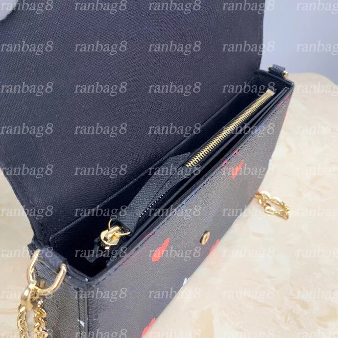 

new designer 3 pcs/Set Chain Handbag Women's Fashion shoulder bags flower crossbody messenger bag with orange box dust bag small pouch, Black