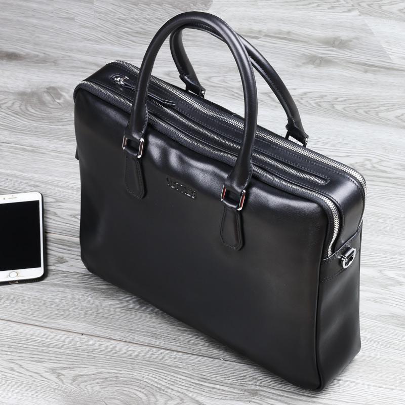 

Men 's leather briefcase purses double zipper handbag office bag business bag style single multi-layer shoulder Crossbod1, Black