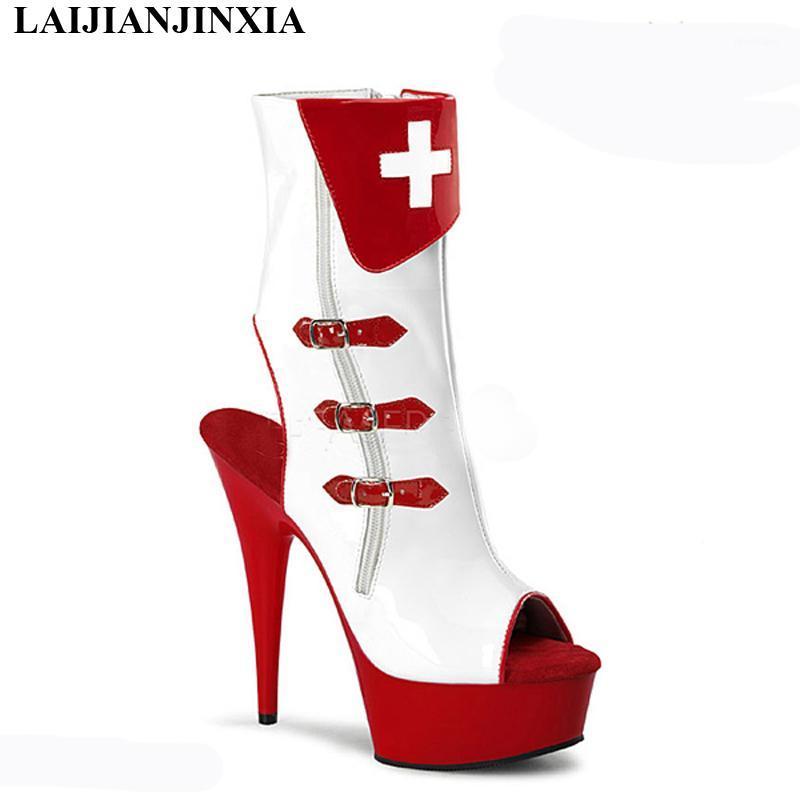 

LAIJIANJINXIA New Sexy Spring Women Night Club Party 15cm High Heel Platform Pole Dancing Shoes Ankle Boots Dance Shoes1, Black