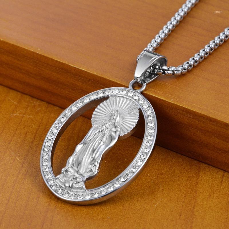 

Hip-Hop Personality Shine Maria Pendant Imitation Crystal Titanium Steel Necklace Hanging Ornaments For Men Women1, Silver