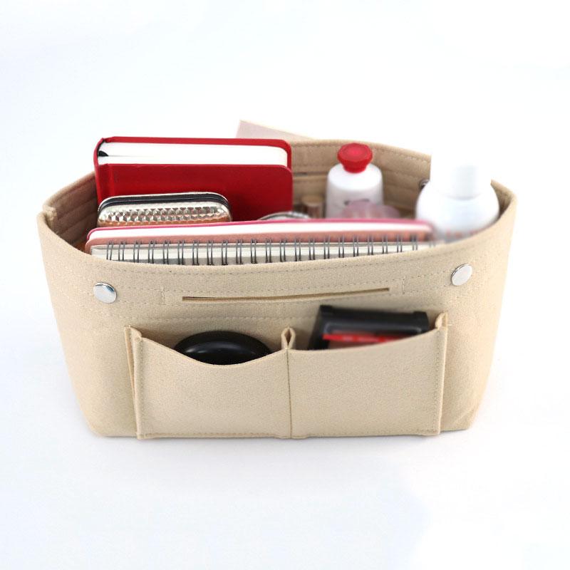 

2020 New Arrival Women Portable Solid Color Felt Multi Pockets Cosmetic Handbag Storage Organizer Cosmetic Bags Cases, Red