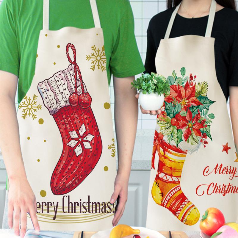 

25# Christmas Personality Apron Bar Restaurant Waiter Christmas Decoration Adult Stocking Aprons Cleaning Apron Home Kitchen
