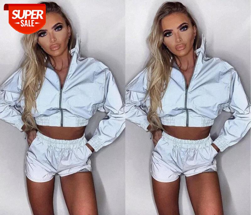 

Women Fashion Casual Reflective Coat Loose Outwear Long Sleeve Turn-Down Collar Gray Jacket High Quality Collect Waist Short Top #kX1s, Black;brown