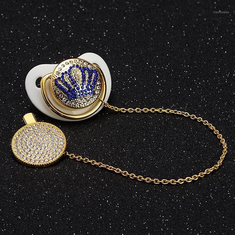 

MIYOCAR blue crown bling Pacifier/ Nipples /Dummy /cocka /chupeta with pacifier clip set unique baby gift for baby shower1