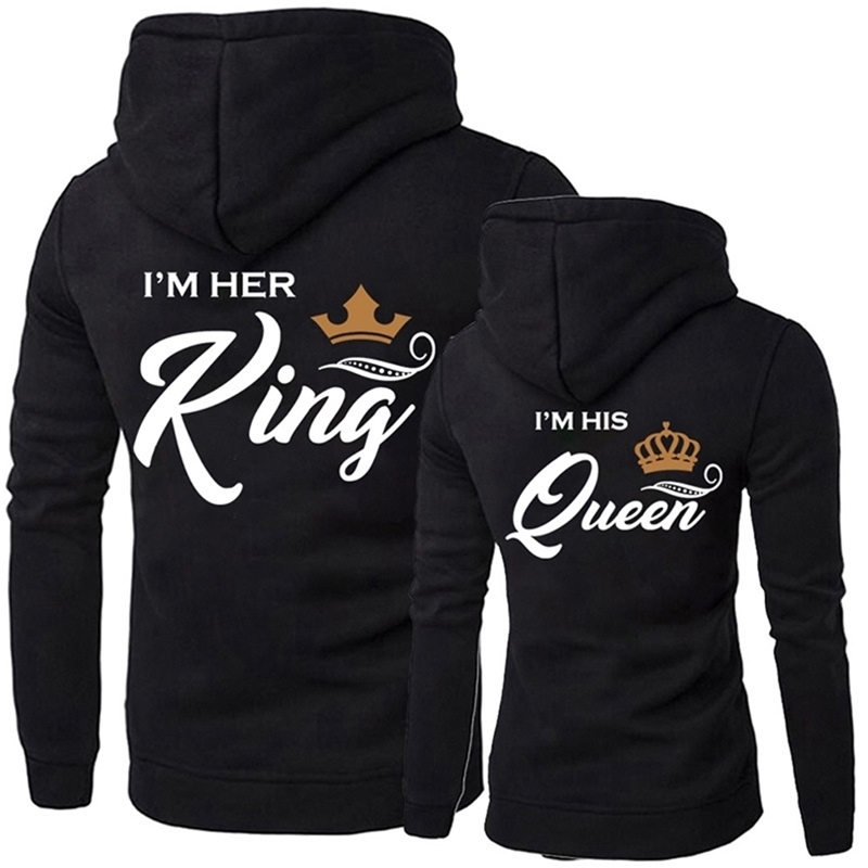 

Men Hoodies King Queen Printed Sweatshirt Lovers Couples Hoodie Hooded Women Sweatshirt Casual Pullovers Tracksuits 201210, W25390