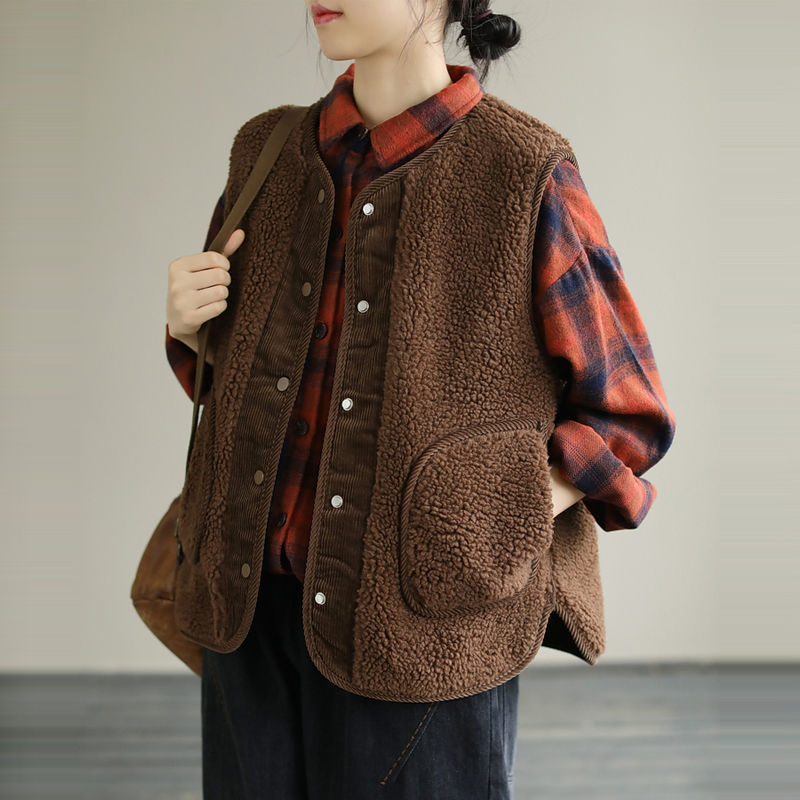 

Two side, loose vest with no velvet sleeves 7O6E, Milky white.