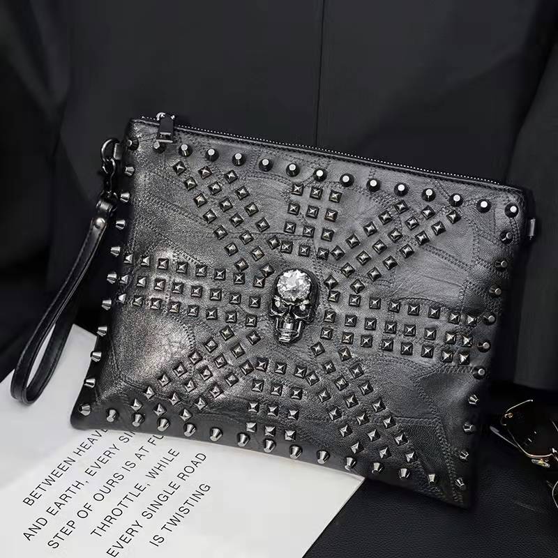 

Designer shoulder bags Clutch bag for man Punk Elements Luxury Messenger bag Skull pattern Satchel high quality Fashion rivets men purse Soft leather Cross Body HBP, Freight make up the difference (not for