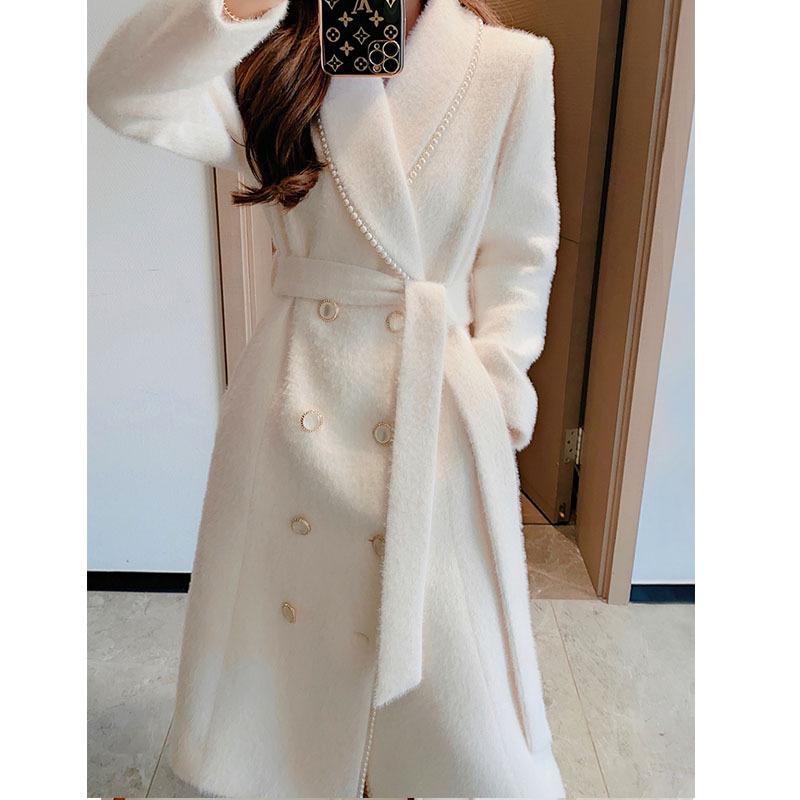 

quality High end customized white woolen coat women' 2020 new autumn / winter mid long style woolen coat fashion, See chart