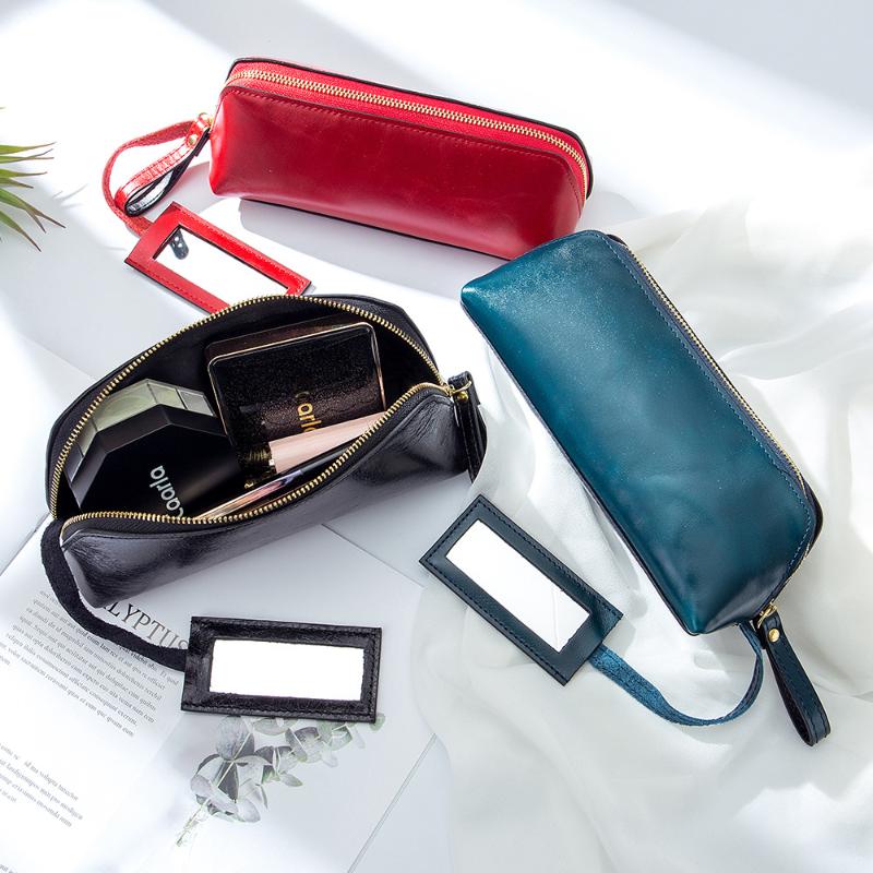 

Large Capacity Soft Elastic Durable Top Layer Cow Leather Fashion Women School Girl Versatile Exquisite Make Up Small Clutch Bag