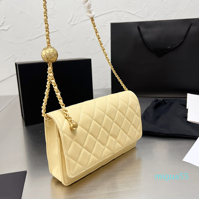 

Classical Crush Gold Ball Mini Flap Wallet Bags 20CM Quilted Chain Crossbody Shoulder Card Hold Purse Fuchsia Yellow Black White