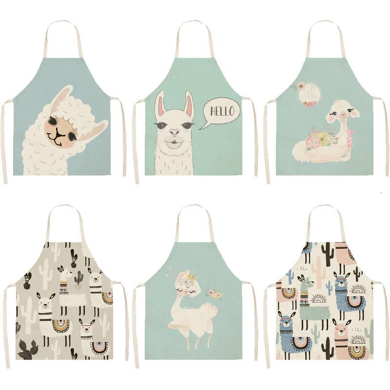 

1PC Alpaca Cotton Sleeveless Aprons Cactus Linen Printed Kitchen Women Pinafore Home Cooking Baking Waist Bib 68x55cm