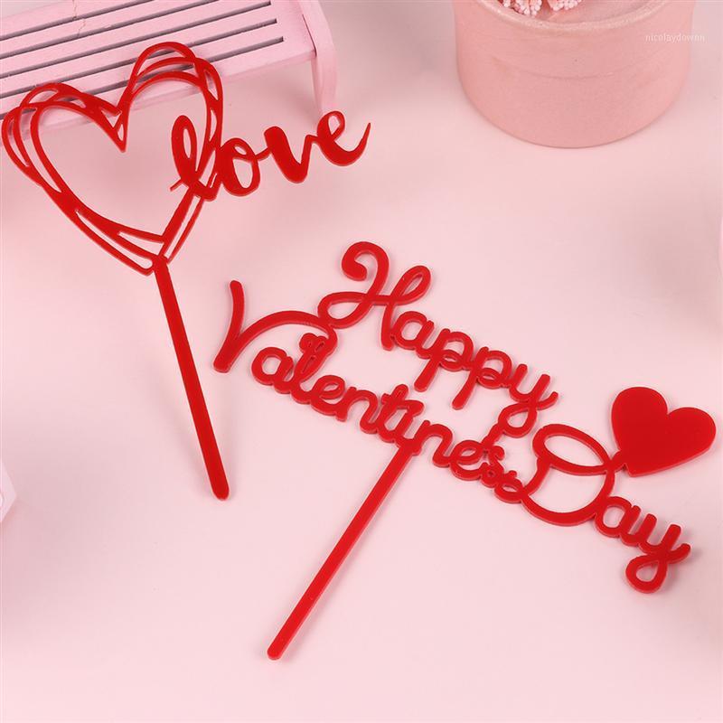 

6 Pcs LOVE & HAPPY VALENTINES DAY Cake Topper Cake Picks Acrylic Dessert Decoration Party Dating Supplies1