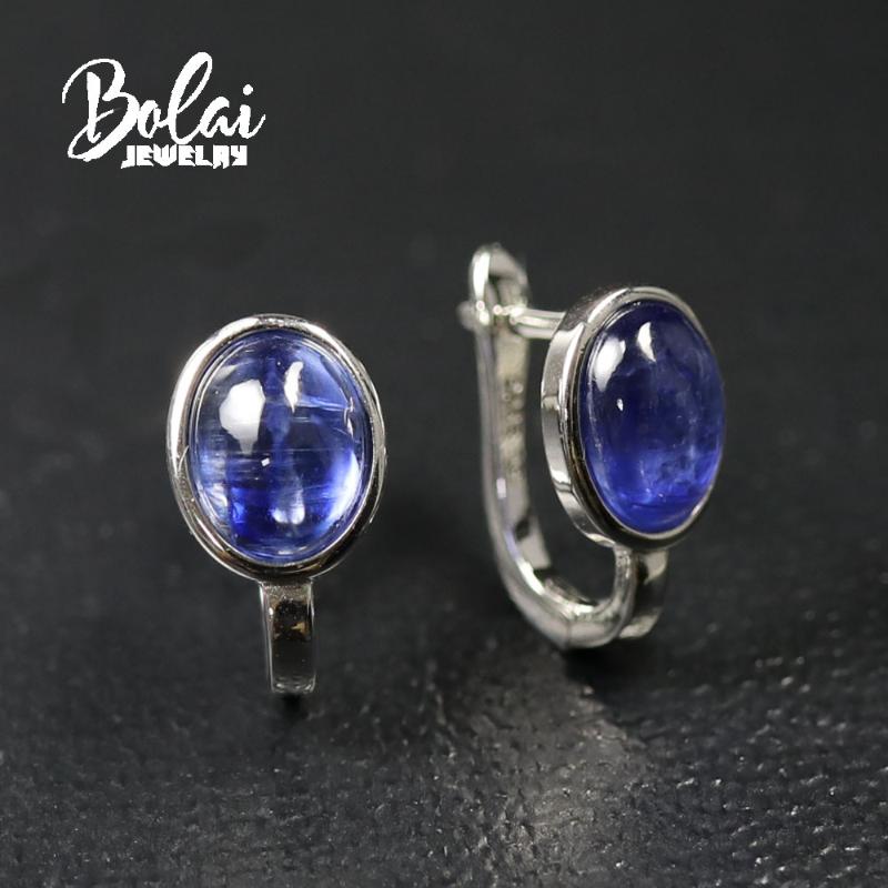 

bolaijewelry,4.6 CT natural kyanite earrings, 925 sterling silver simple design, for women's daily wear fashion jewelry