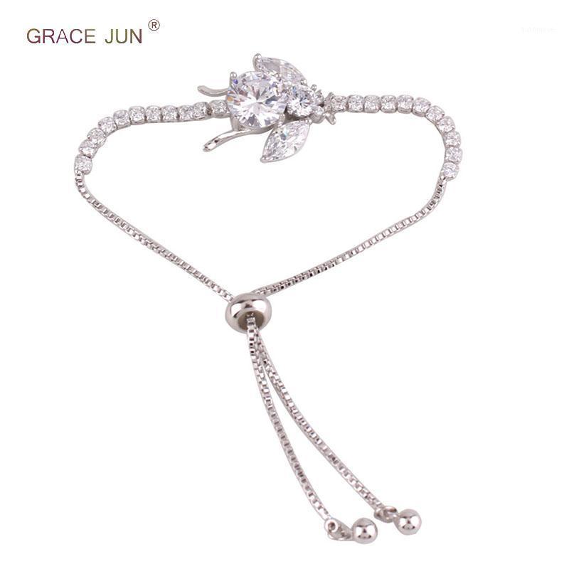 

GRACE JUN Trendy Inlay Big Cubic Zircon Bee Shape Adjustable Chain Bracelet&bangle Elegant Bridal Wedding Charm Accessory1
