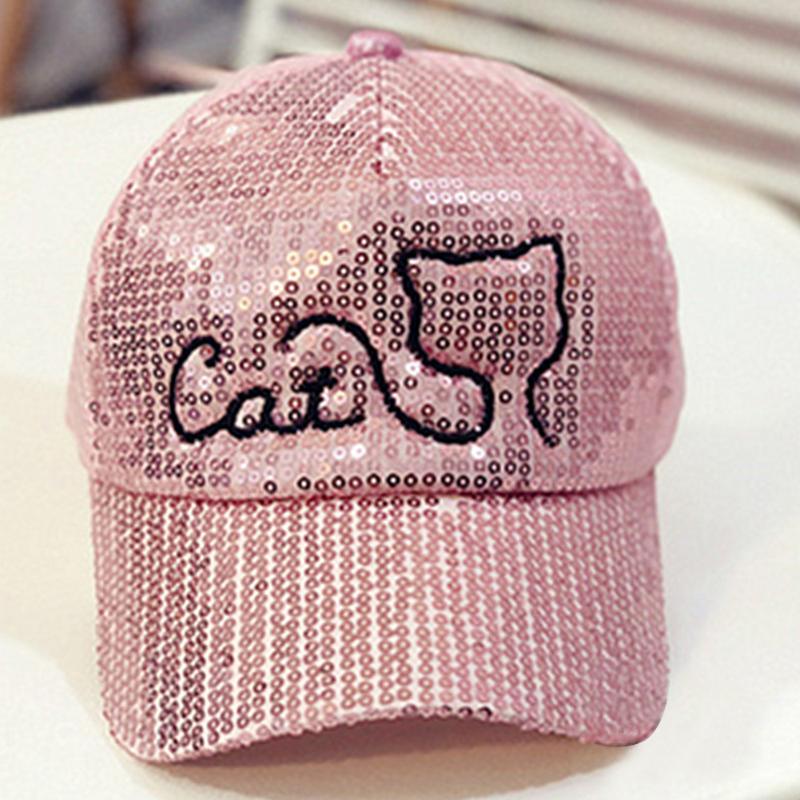 

Soft Breathable Summer Sun Hat Cat Paillette Cartoon Adjustable Casual Bling Outdoor Headwear Cute Mesh Kids Baseball Cap, Black