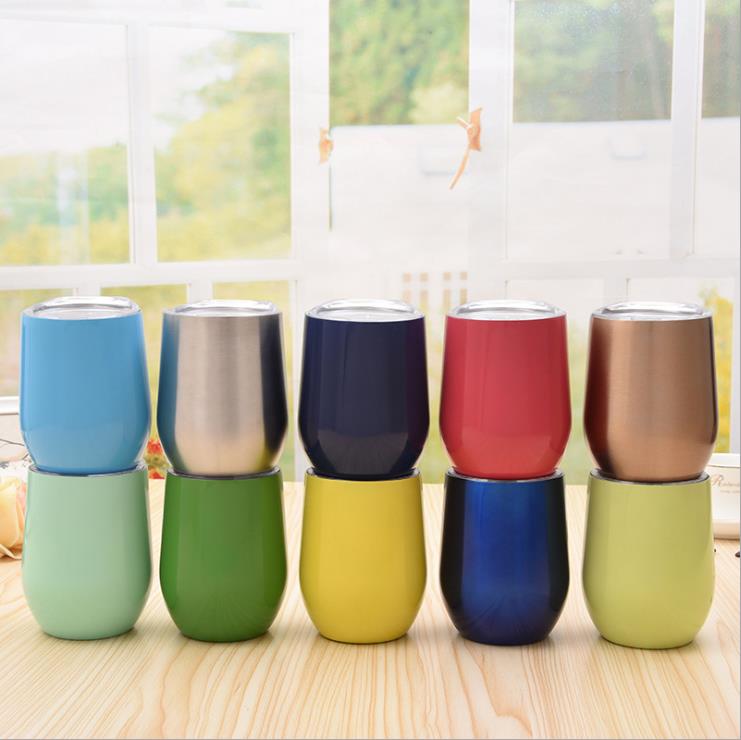 

Classic 12oz Wine Tumbler Vacuum Double Wall Stainless Steel Egg Shape Cup With Lids Outdoor Portable Travel Mug