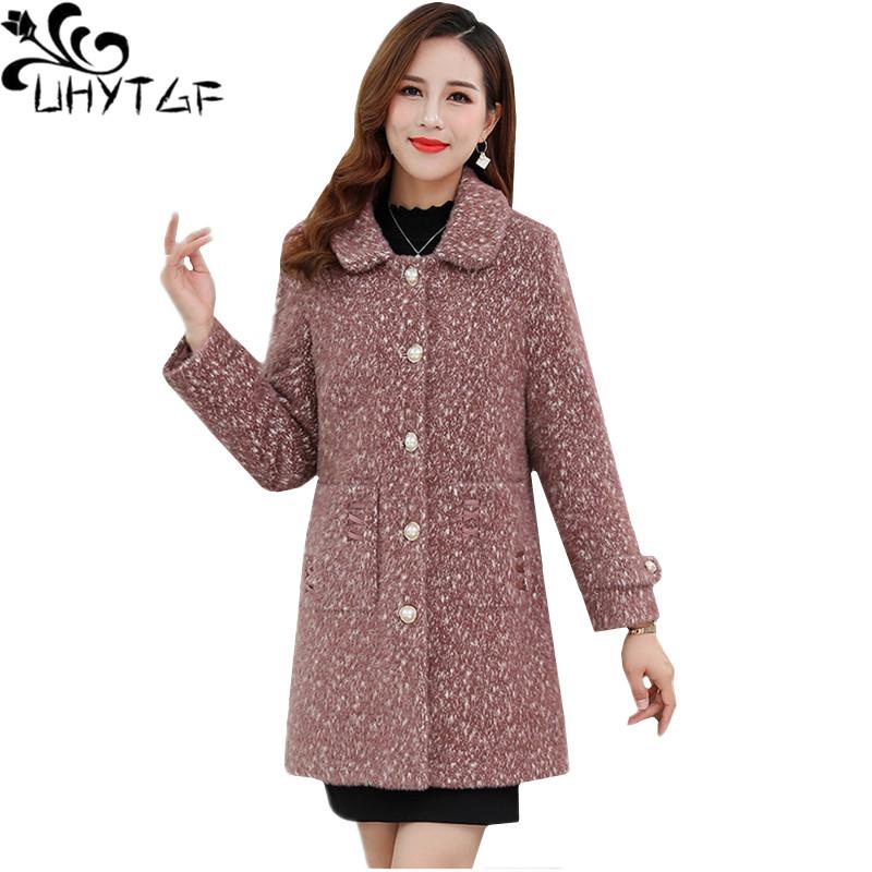 

UHYTTGF Quality Mink Fleece Wool Jacket Imitation Gold Velvet Casual Women Winter Coat Thicken Wild Warm 5XL Plus Size Tops 1847, Beige