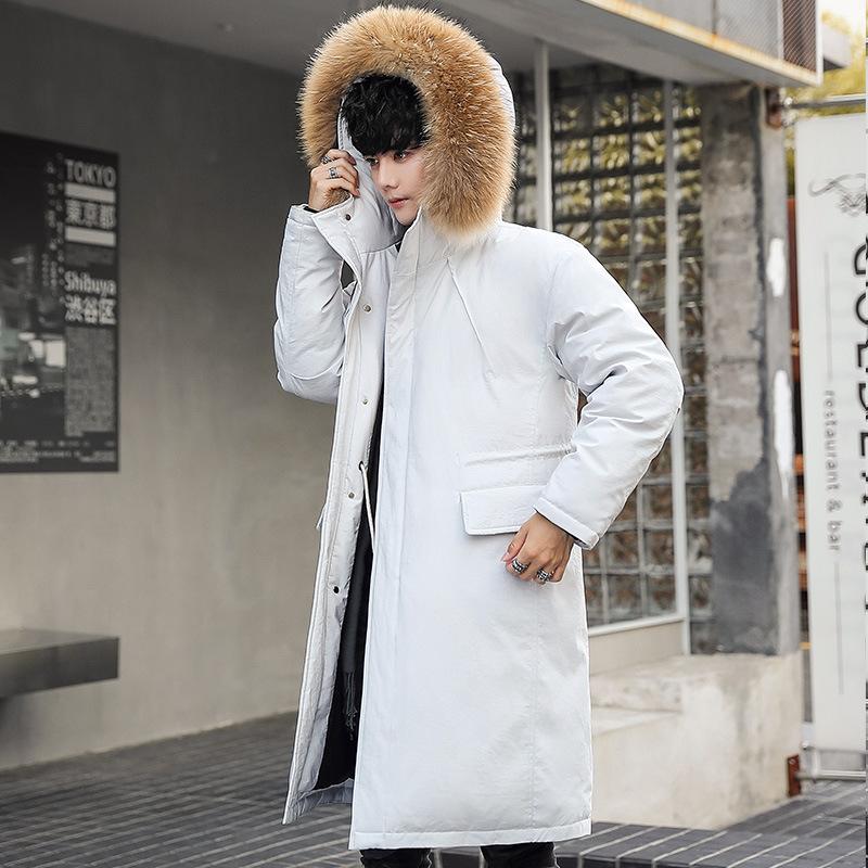 

2020 new men' down jacket medium length thick down jacket for men white duck loose winter coat for men, Black