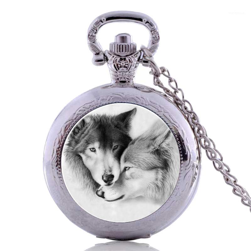 

Drop Shipping Antique Punk White Wolf Mens Kids Womens Boys Quartz Pocket Watch Necklace Chain Pendant Gifts relogio masculino1, Bronze