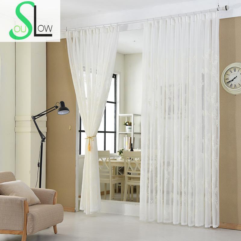 

Slow Soul White Cotton Curtain French Window Embroidered Floral Curtains For Living Room Cortinas Tulle Kitchen Sheer Bedroom, As pic