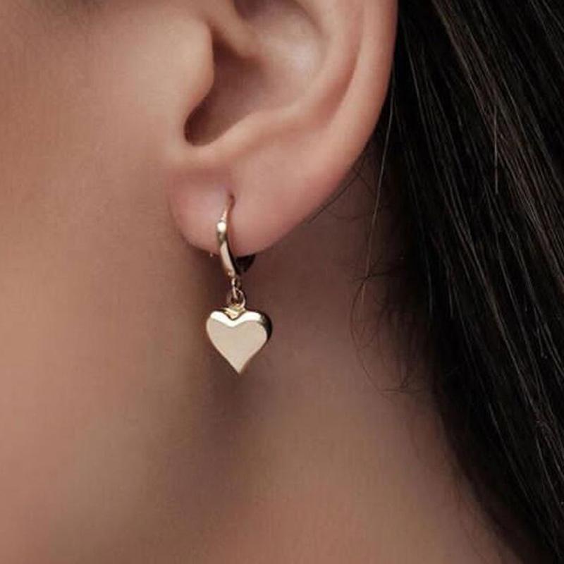 

Dangle & Chandelier Simple Mirror Surface Love Small Hoop Earrings Punk Gold/Silver Color Metal Heart Pendant Drop For Women Female Jewelry