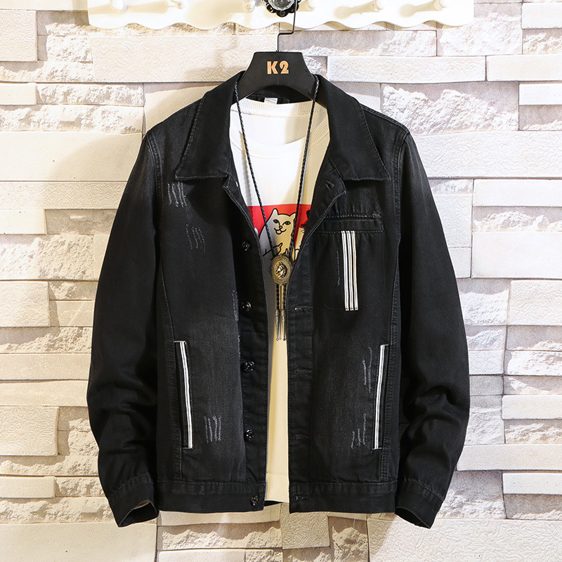 

Men's Long Sleeve Denim Jacket Quality Fashion Marks Clothes Plus Size Clothing Kyo7, Black.