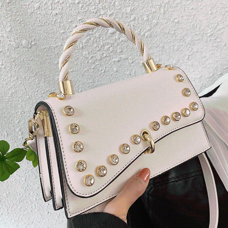 

Evening Bags Solid Leather Shoulder Female Vintage Crossbody Bag For Women Diamond Handbags Sac A Main Brand Designer Flap Simple