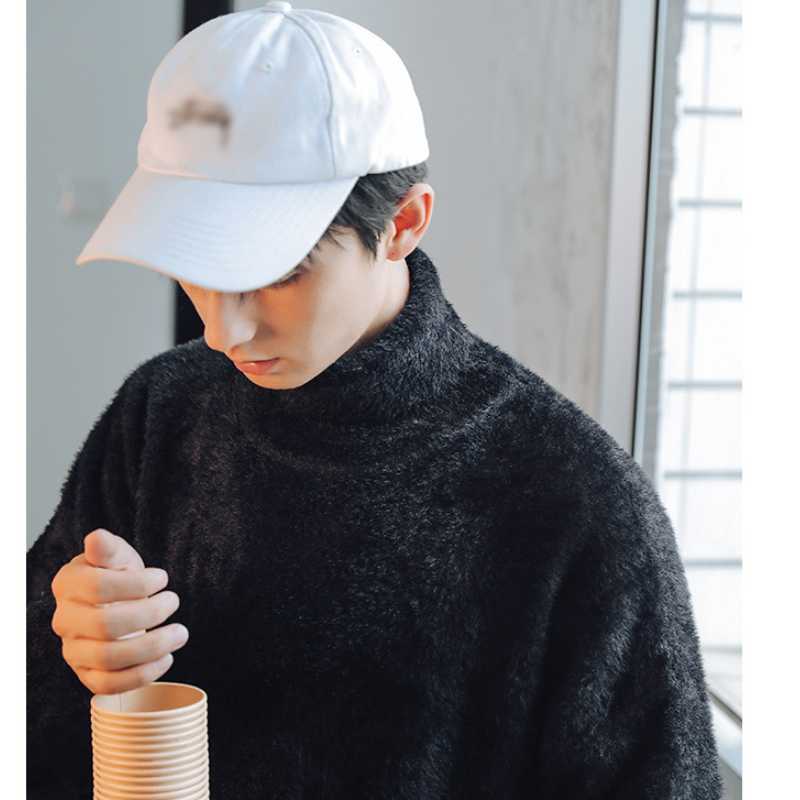 

Autumn Winter Men's Sweater Fashion High Neck Warm Pullover Casual Long-sleeved Loose Solid Color Male Knitted Comfortable Tops, Black
