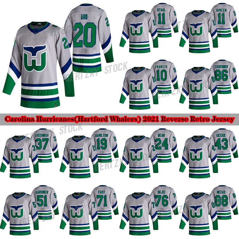 

Hartford Whalers Carolina Hurricanes Jersey 2020-21 Reverse Retro 20 Sebastian Aho 11 Staal 10 FRANCIS 86 Teuvo Teravainen Hockey Jerseys, Grey