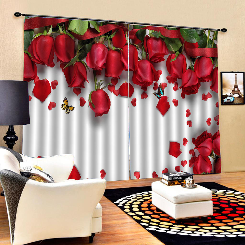 

Luxury Blackout 3D Window Curtains For Living Room Bedroom red rose curtains wedding curtains