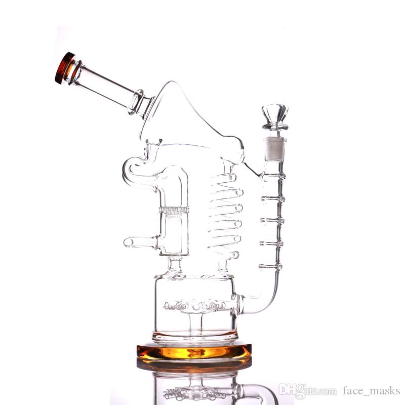 

12.5" Glass Bong recycler dab rig Double tubes glass water bongs Nice glass water pipes bubbler