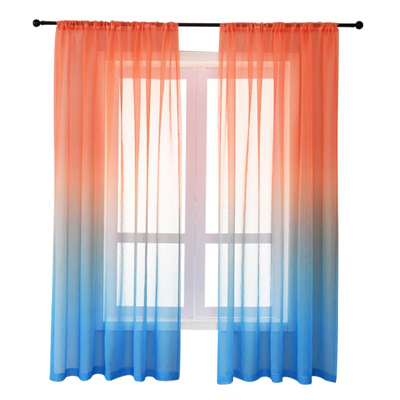 

Window Curtain Light Filtering Reversible Kitchen Tulle Voile Panel Privacy Living Room Ombre Drape Cafe Bedroom Gradient Color, Orange light blue