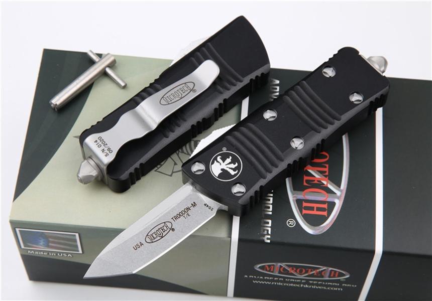 

Microtech Mini TROODON Automatic knife Stone washed D2 steel T6-6061 aviation aluminum alloy handle pocket knives Outdoor camping EDC tool