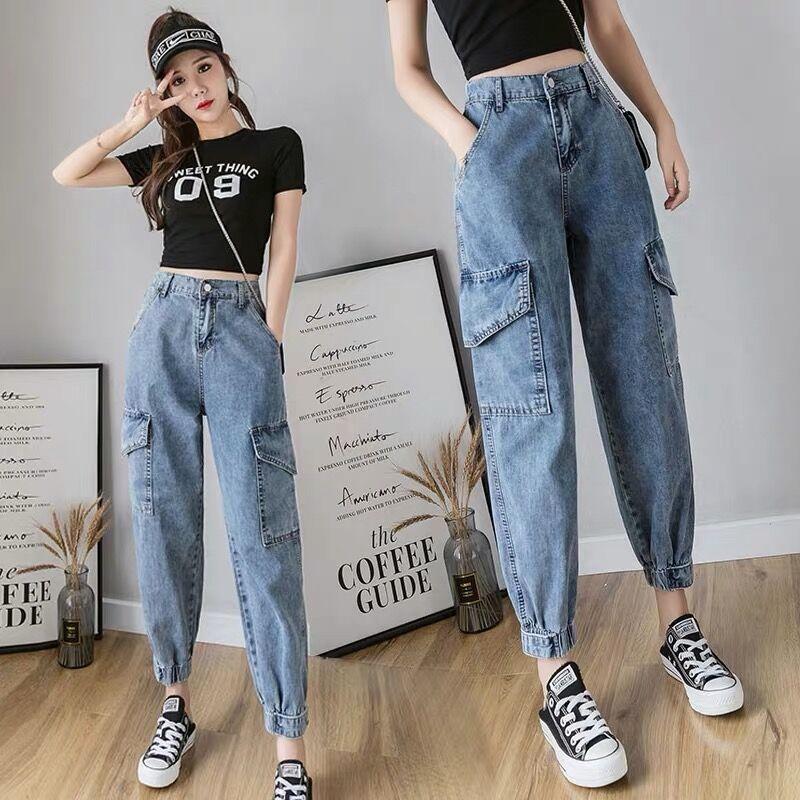 

Workwear Binding feet ladies jeans loose autumn 2020 new Korean version of the high waist small man Harlan pants daddy pants, Blue