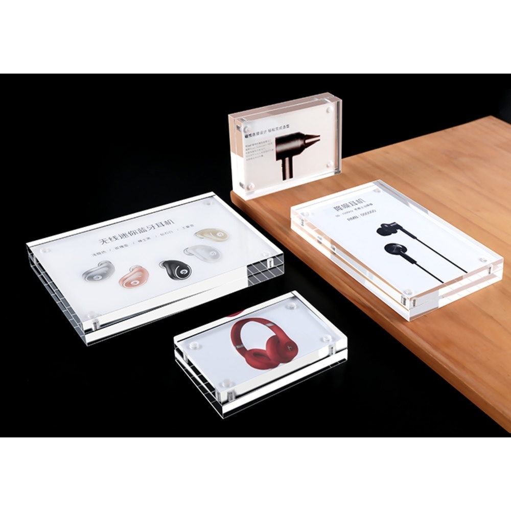 Table Magnetic Acrylic Price Tag Sign Holder Display Stand Store Desk Picture Photo Label Card Payment Scan Block Frame-image-755168193