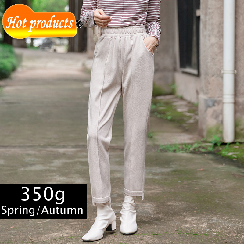 

Autumn winter pants ankle length of in wool suit thick trousers for women with high waist hare women's slacks VAFW, Gray-350g