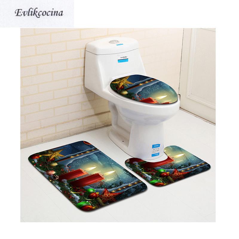 

Free Shipping 3 pcs Christmas Candles Bath Mats Anti Slip Bathroom Mat Set Tapete Banheiro Washable Toilet Rugs Alfombra Bano