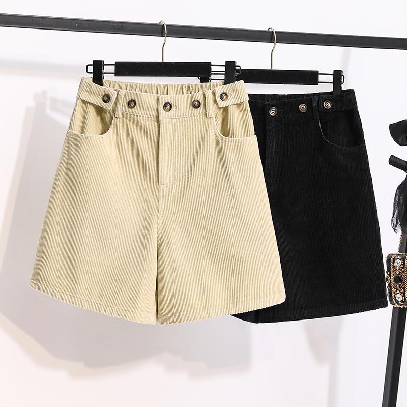 

Korean Students Autumn Winter Corduroy Shorts Large Size Women High Waist Plus Size Corduroy Shorts Khaki,Black S-5XL