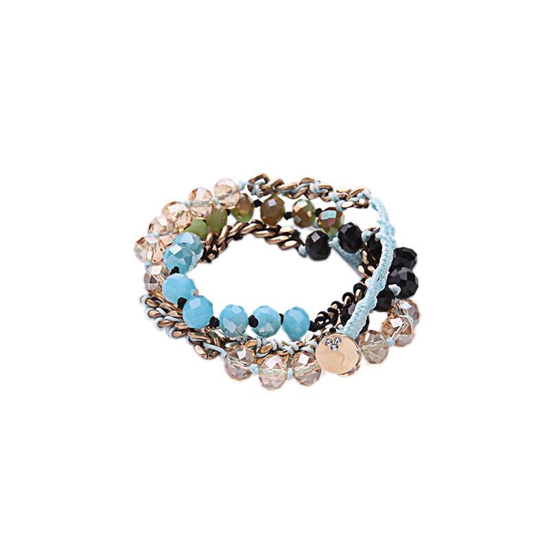 

Braided Rope Chain Long Layered Beaded Bracelet Pink Blue Handmade Magnet Bracelet Accessories Gold Color