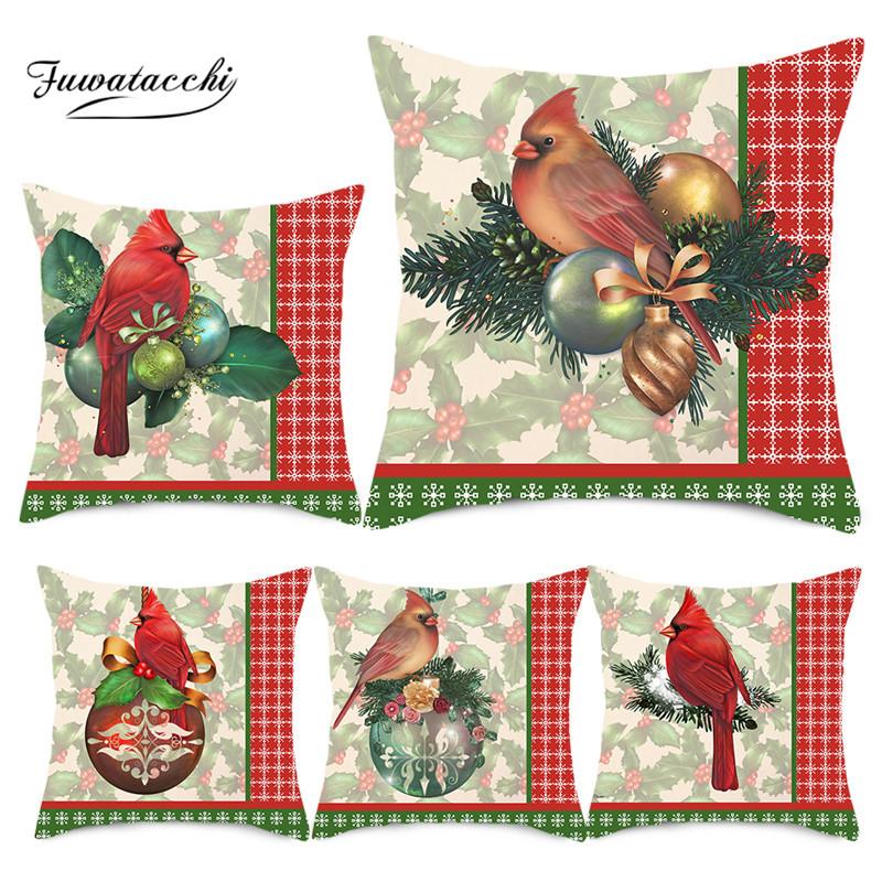 

Fuwatacchi Merry Christmas Cushion Cover Pillowcases Bird Polyester Throw Pillow Case Cover for Home Sofa Decorative Pillows, Pc12532