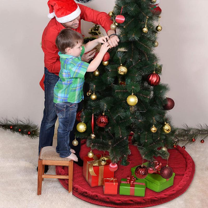

Christmas Tree Skirts, 48inch Large Knitted Xmas Tree Mats for Party Home Decoration